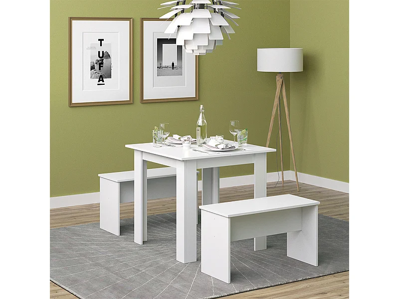 Ensemble de table à manger blanc 80x80x73 sentio
