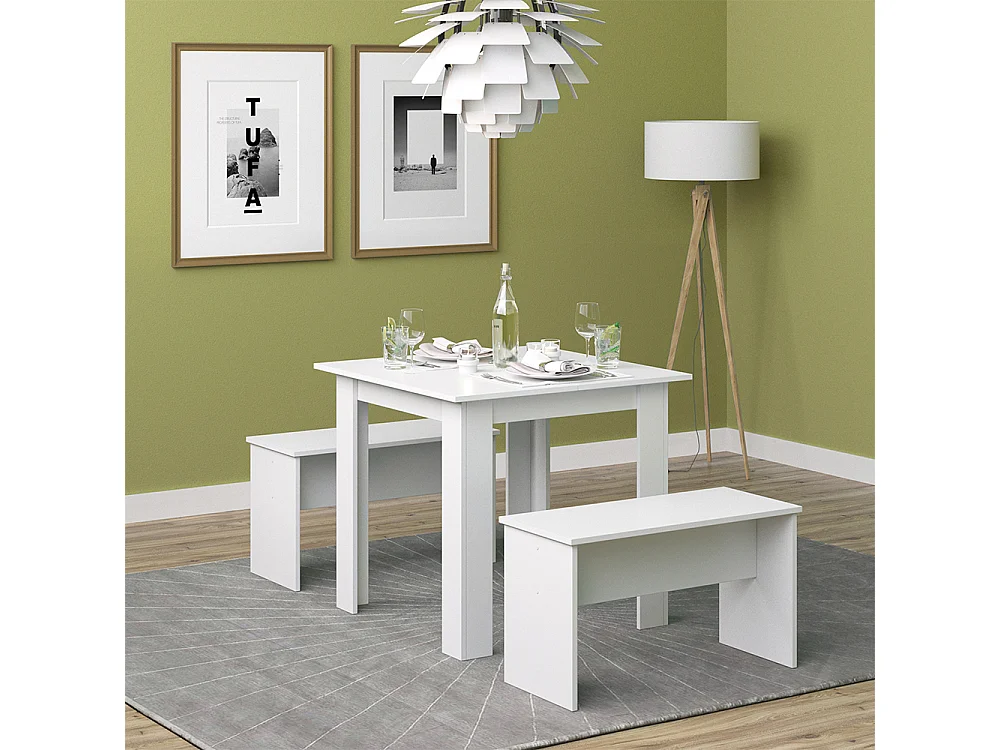 Ensemble de table à manger blanc 80x80x73 sentio