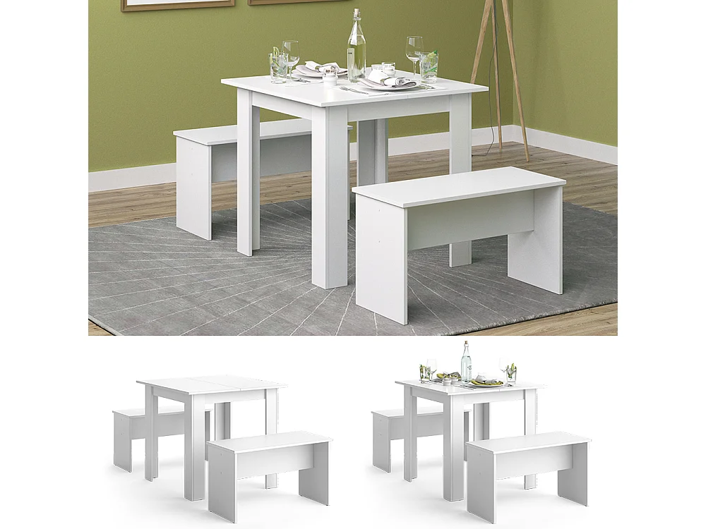Ensemble de table à manger blanc 80x80x73 sentio