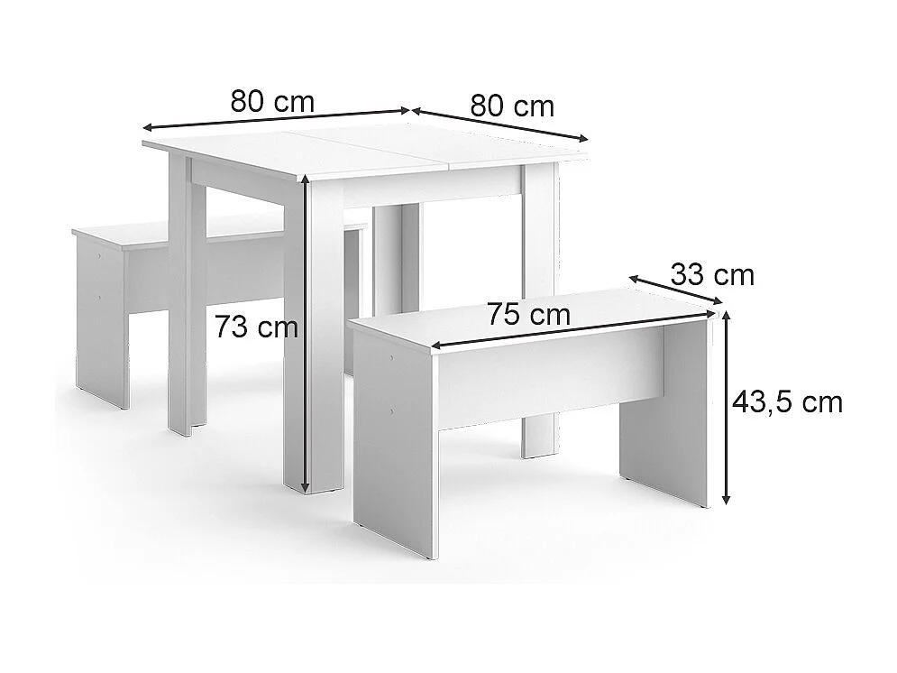 Ensemble de table à manger blanc 80x80x73 sentio