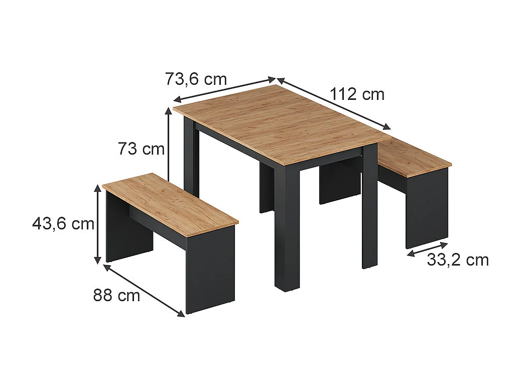 Esstisch Set anthrazit/goldkraft eiche 112x73.6x73 sentio