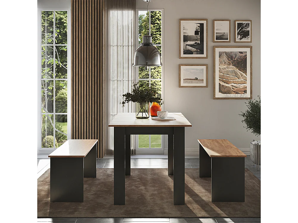 Esstisch Set anthrazit/goldkraft eiche 112x73.6x73 sentio