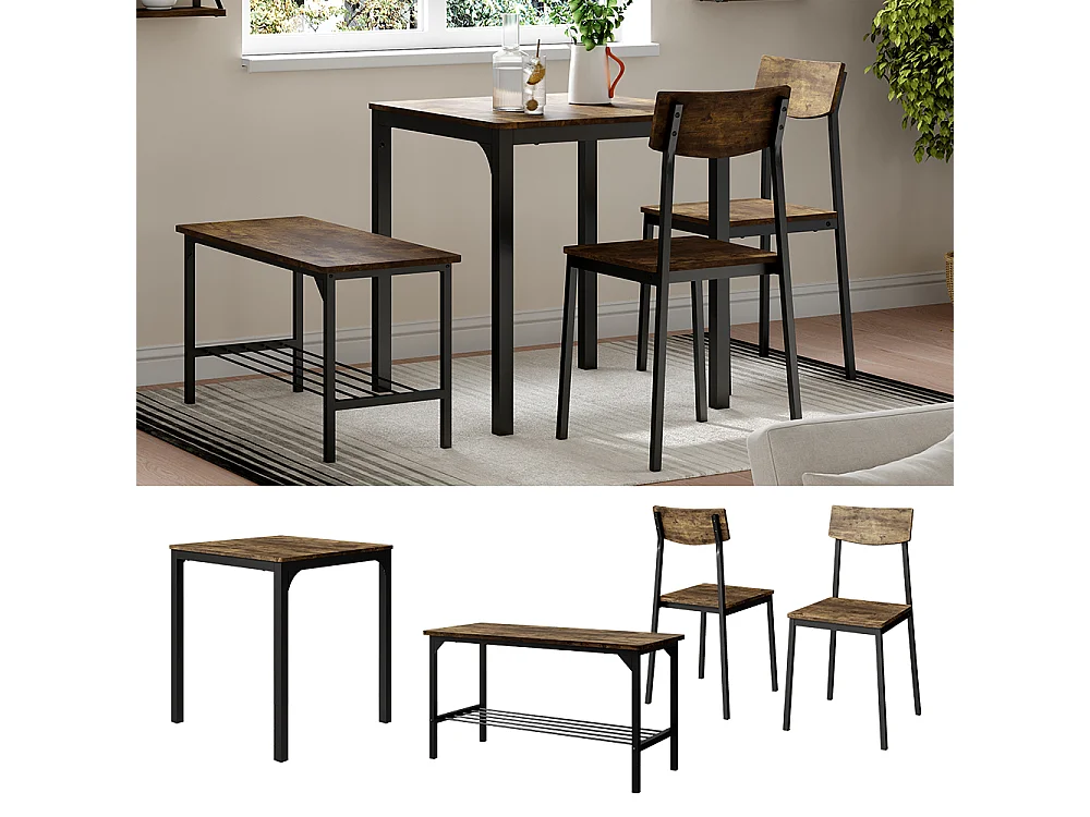 Spisebordssæt sort/eg rustik 70x70x75 fyrk