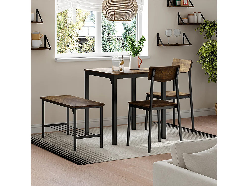 Spisebordssæt sort/eg rustik 70x70x75 fyrk
