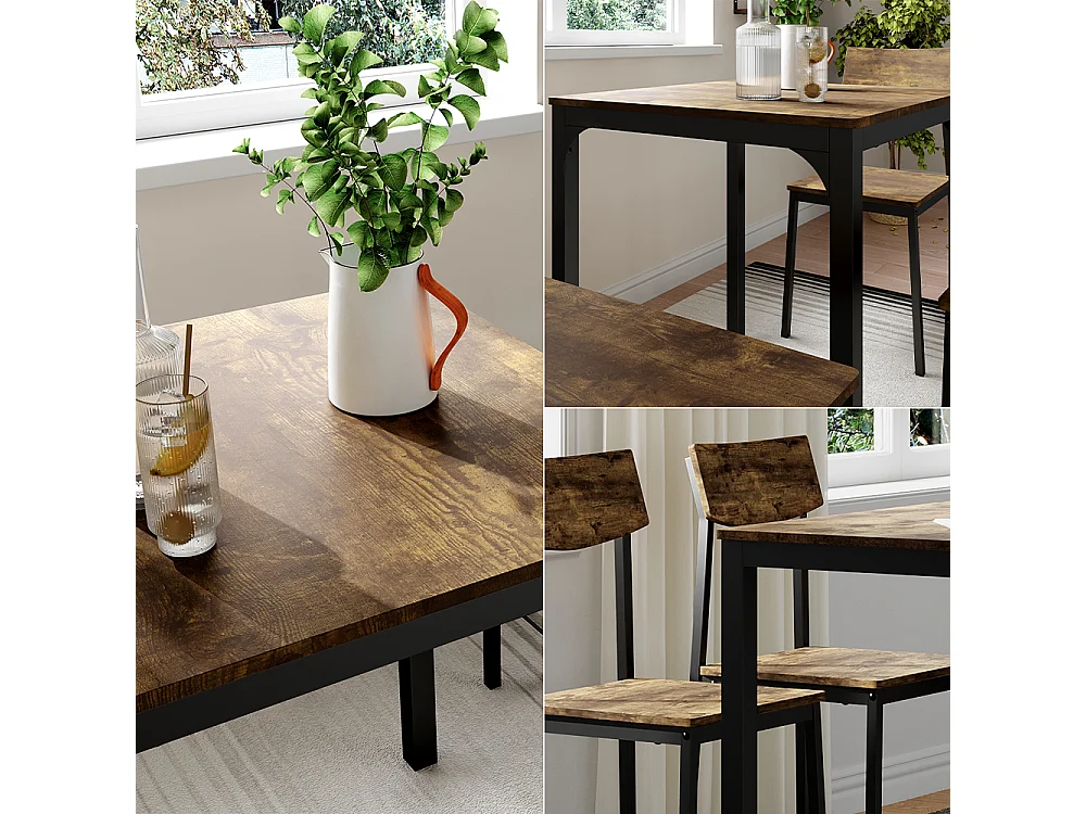 Spisebordssæt sort/eg rustik 70x70x75 fyrk