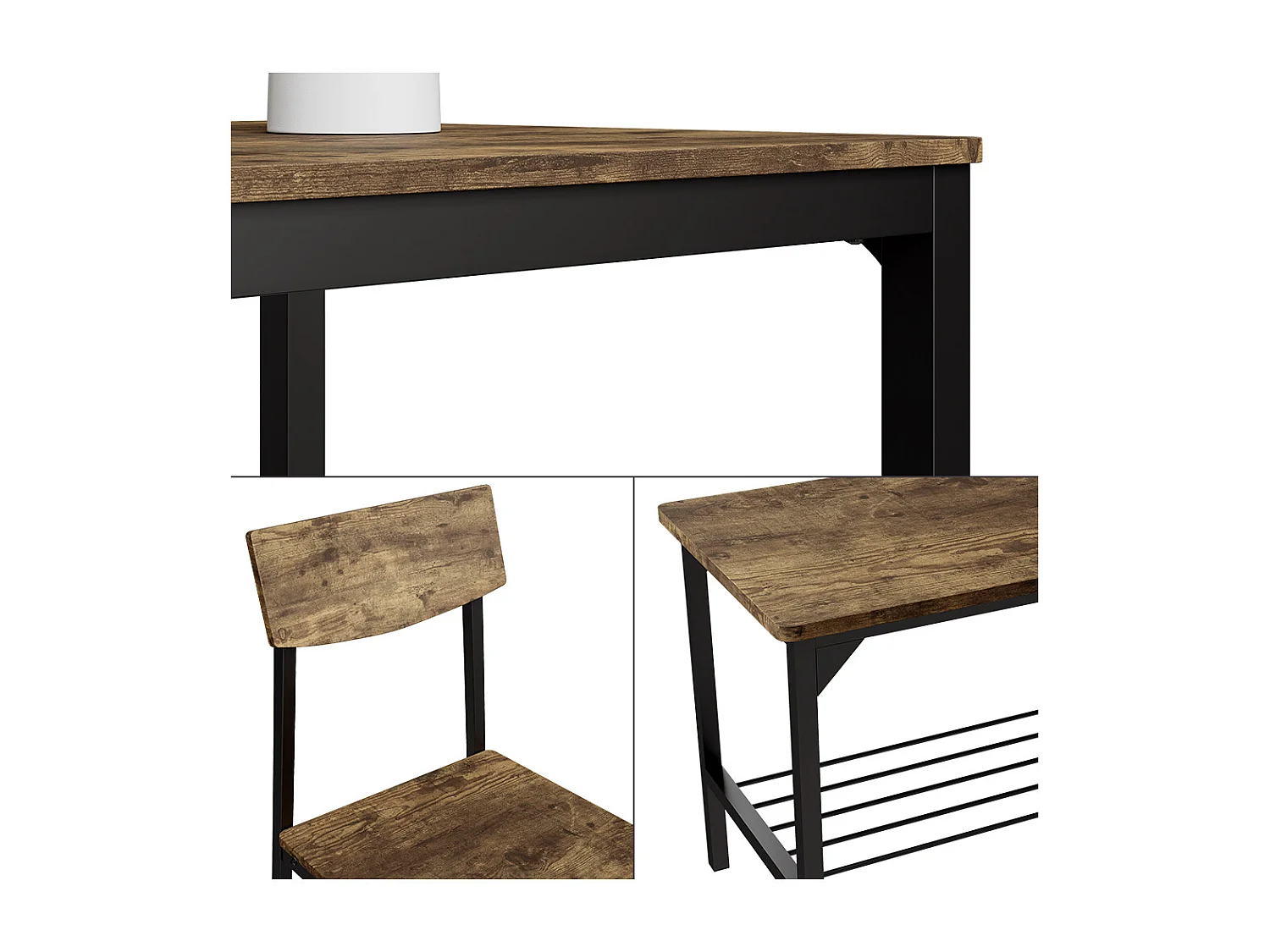 Spisebordssæt sort/eg rustik 70x70x75 fyrk