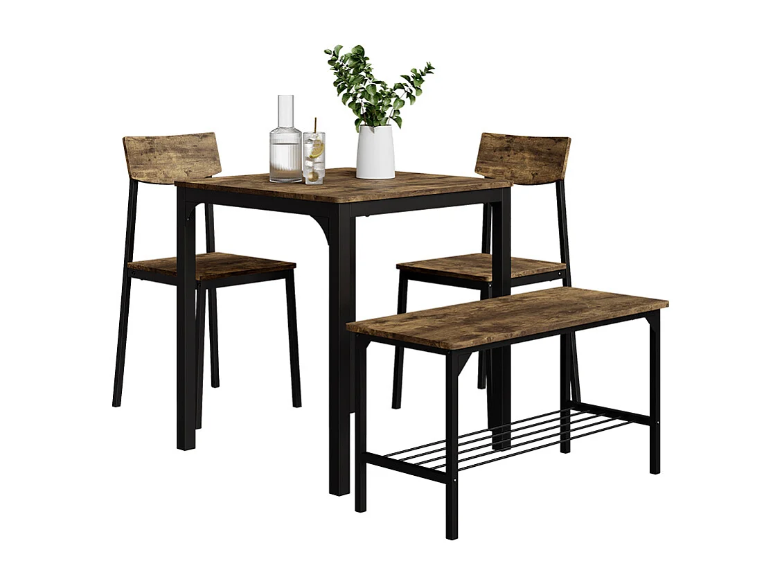 Spisebordssæt sort/eg rustik 70x70x75 fyrk
