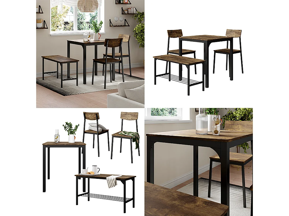 Spisebordssæt sort/eg rustik 70x70x75 fyrk