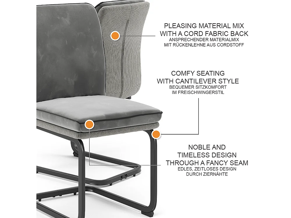 Freischwinger hellgrau 49x63.5x95.5 eleganza