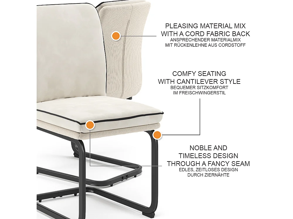 Sedia a sbalzo beige 49x63.5x95.5 eleganza