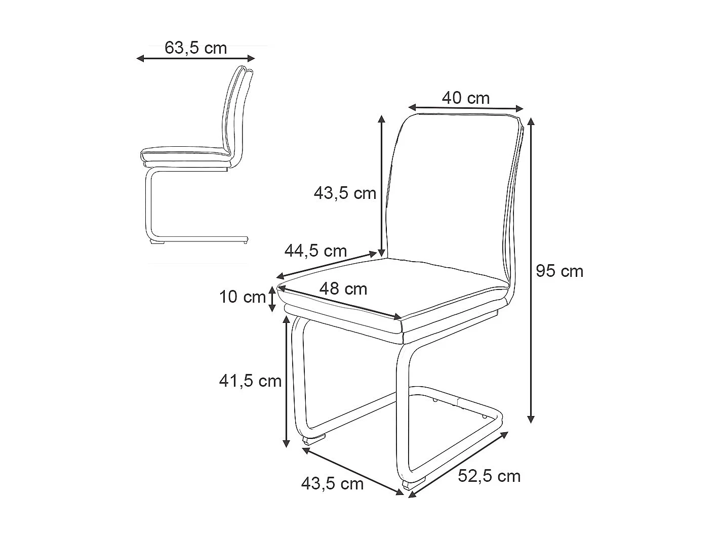 Chaise cantilever vert foncé 49x63.5x95.5 eleganza