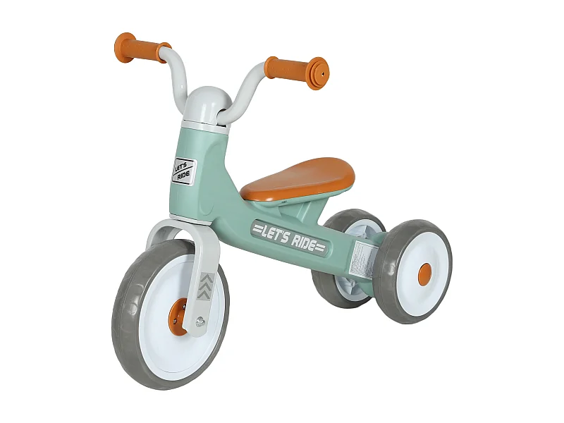 Draisienne 3 roues enfant 12-36 mois pneu EVA silencieux grande selle métal vert d'eau