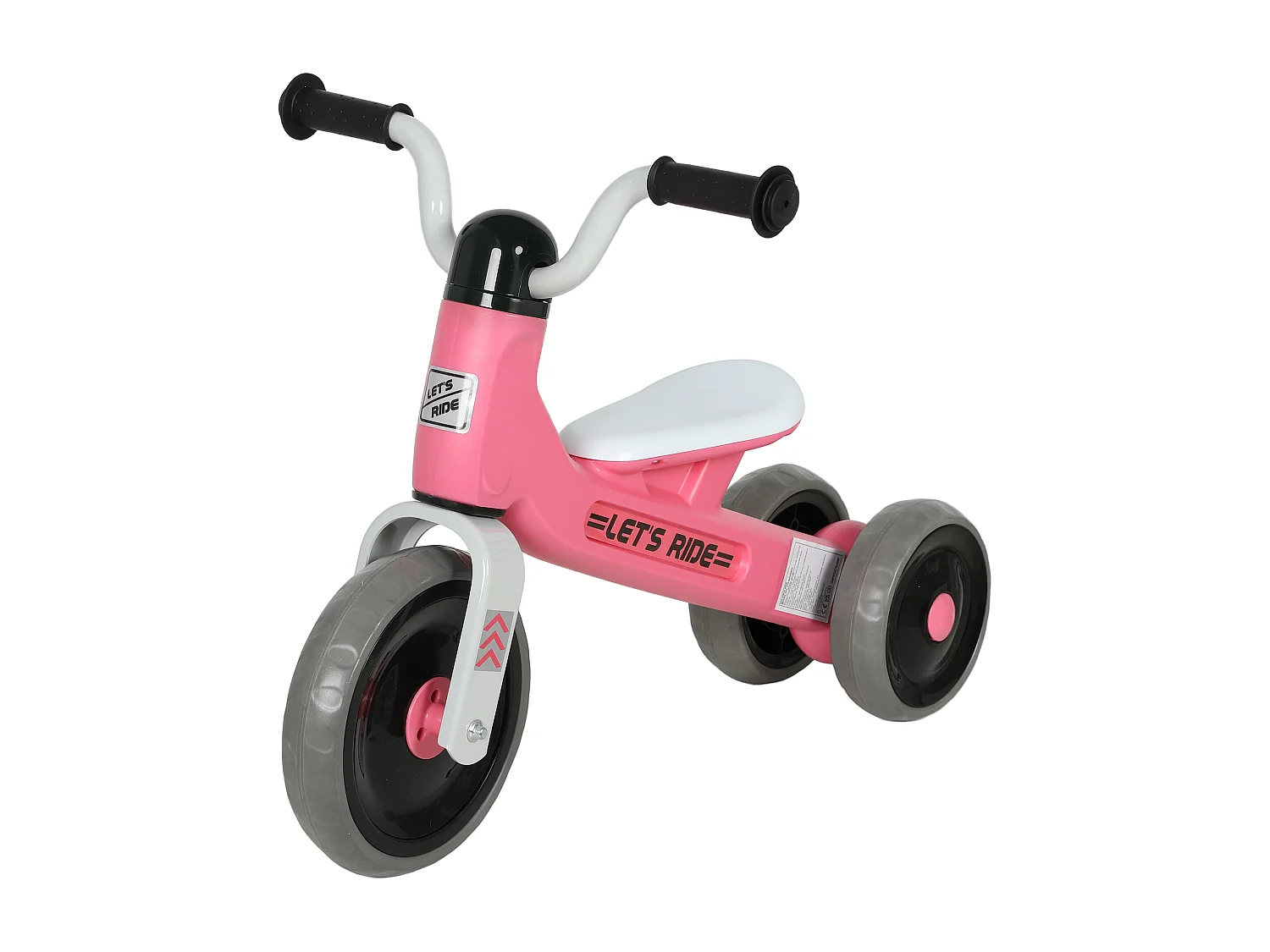 Draisienne 3 roues enfant 12-36 mois pneu EVA silencieux grande selle métal rose blanc
