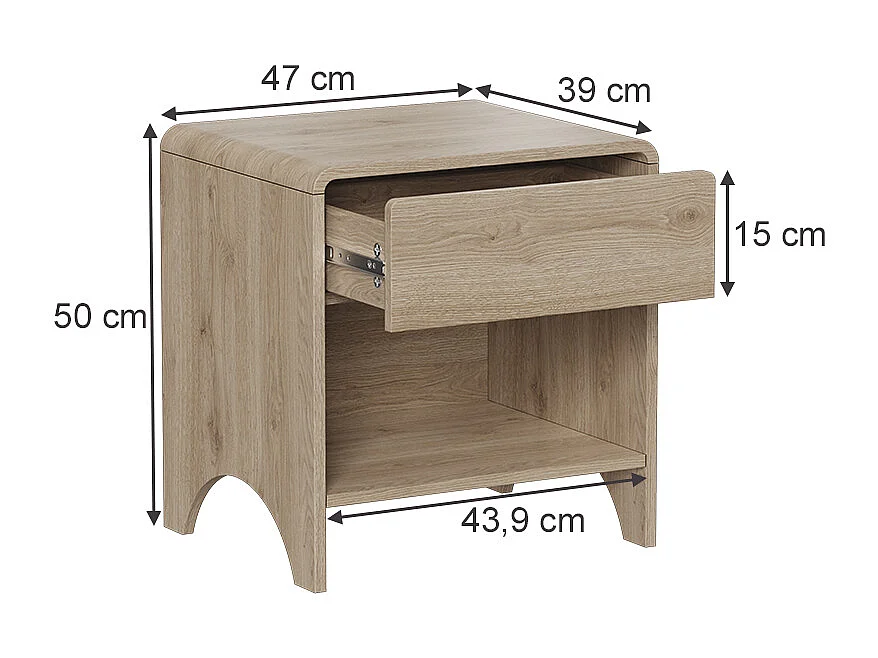 Table de chevet chêne 47x39x50 oaki