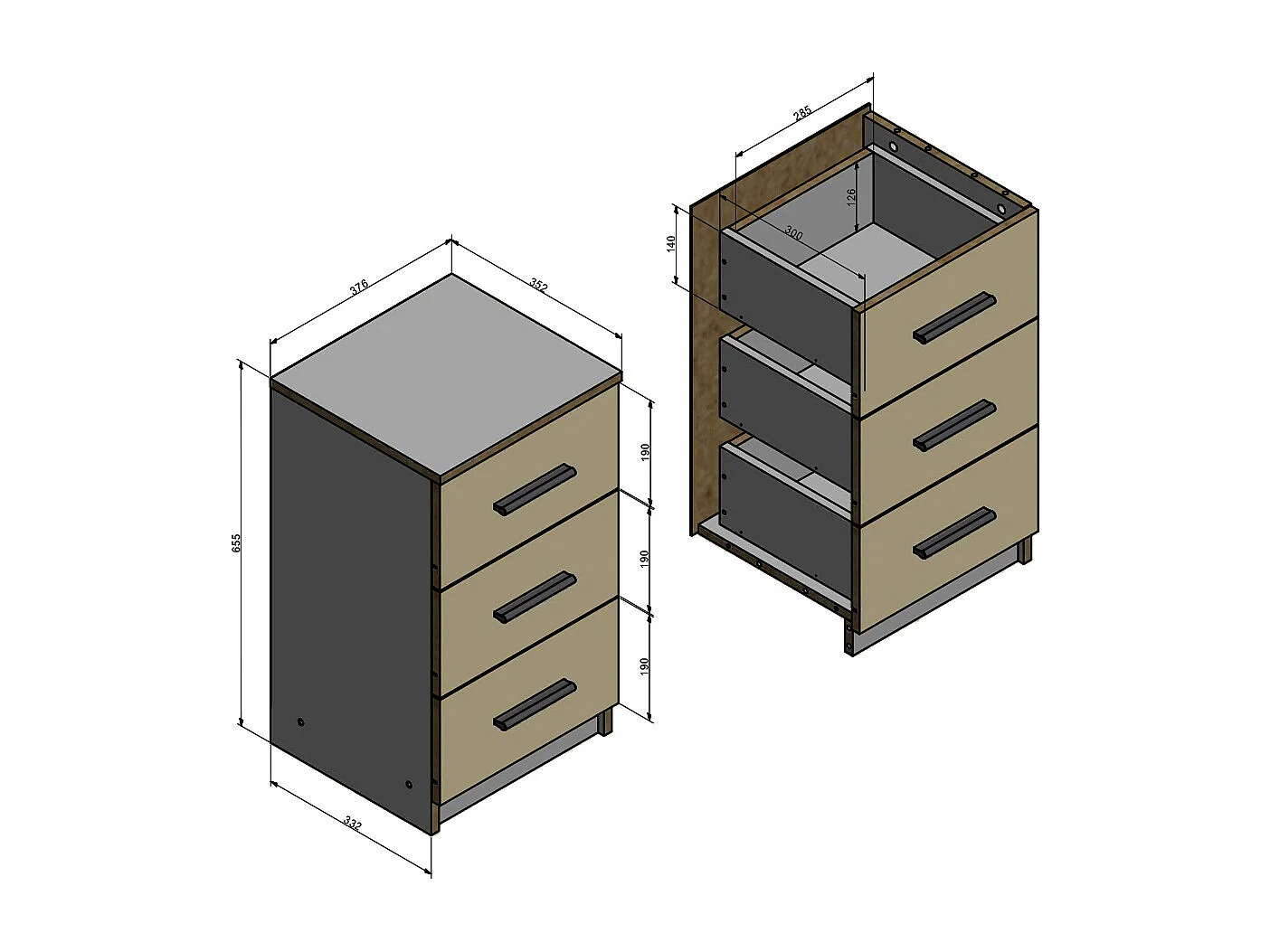 Nachttisch weiß hochglanz 38x35x66