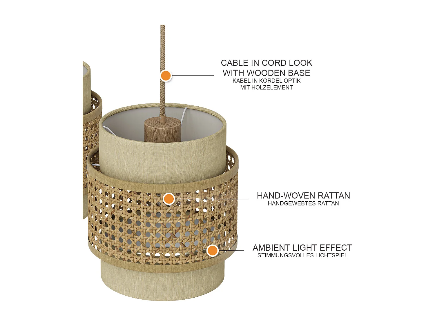 3er Pendelleuchte creme 70x70x120 morten