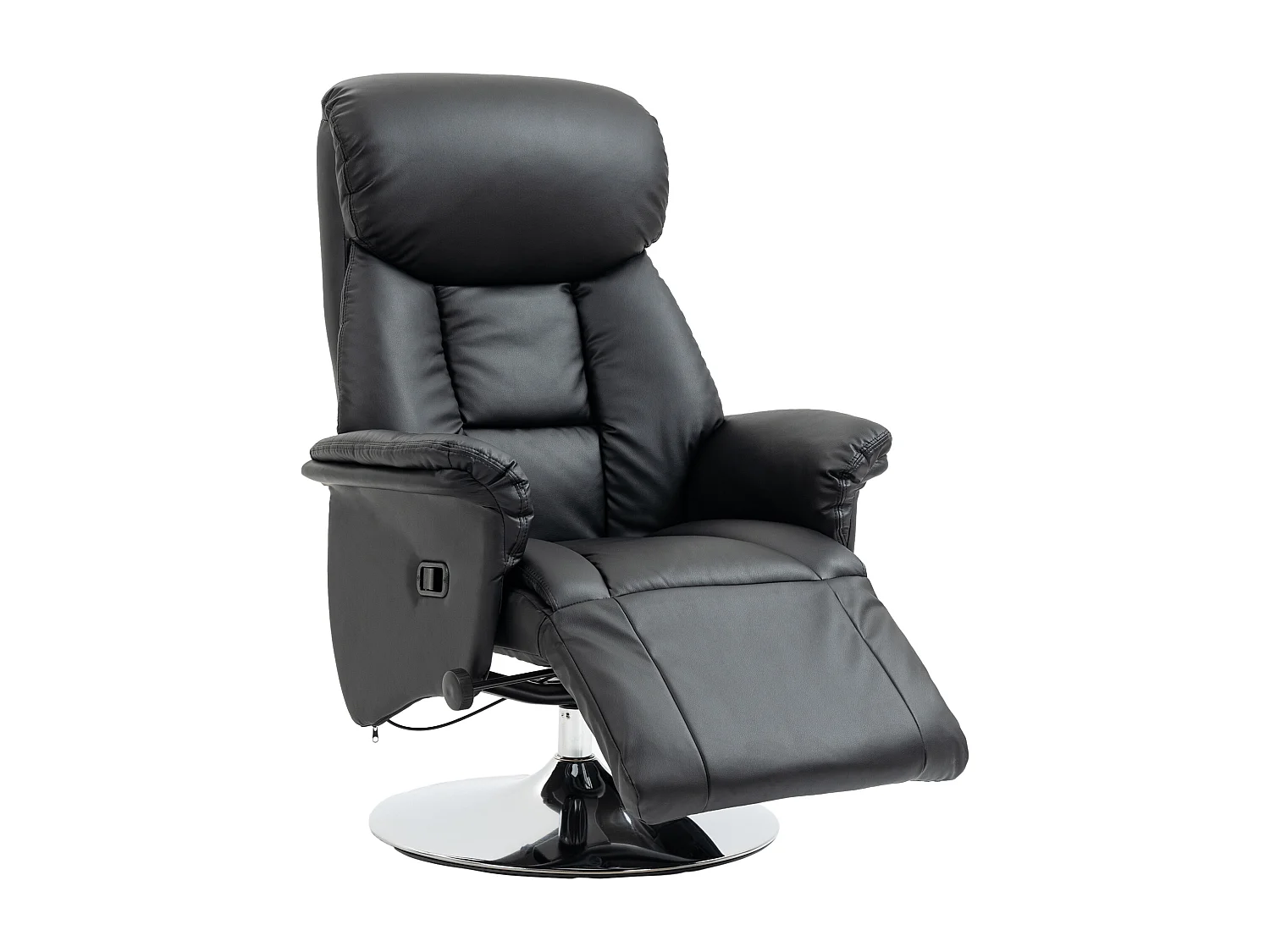 Fauteuil relax inclinable repose-pied réglable pivotant 360° piètement métal chromé revêtement synthétique noir