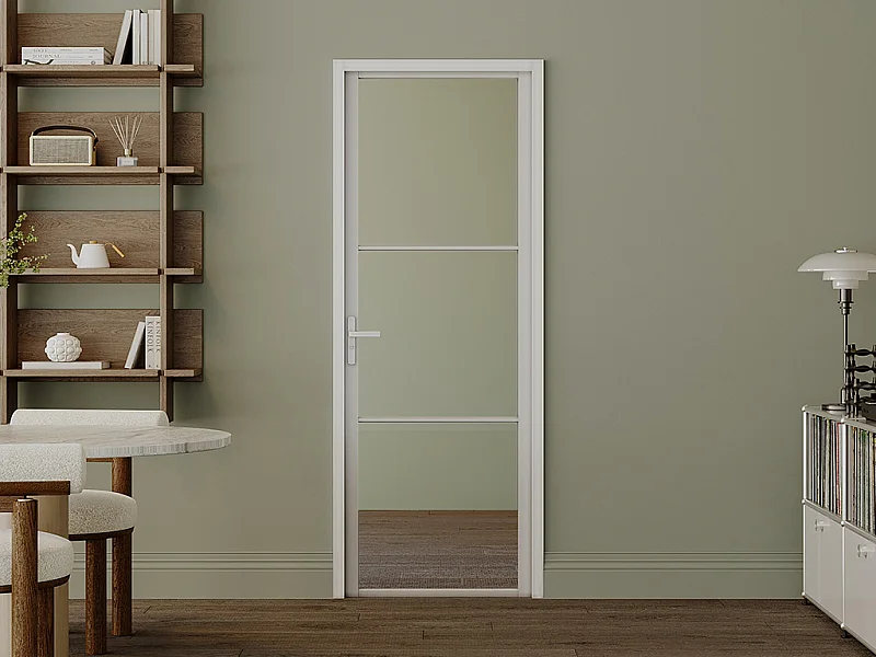 Tür-Set – wendbar – Aluminium & Sicherheitsglas – 204 x 83 cm – Weiß – MASERU