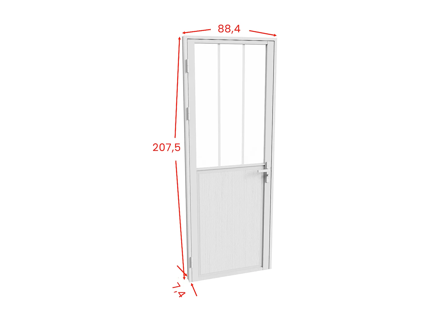 Bloc porte réversible en aluminium et verre trempé style atelier - H204 x L83 cm - Blanc - ERMELO