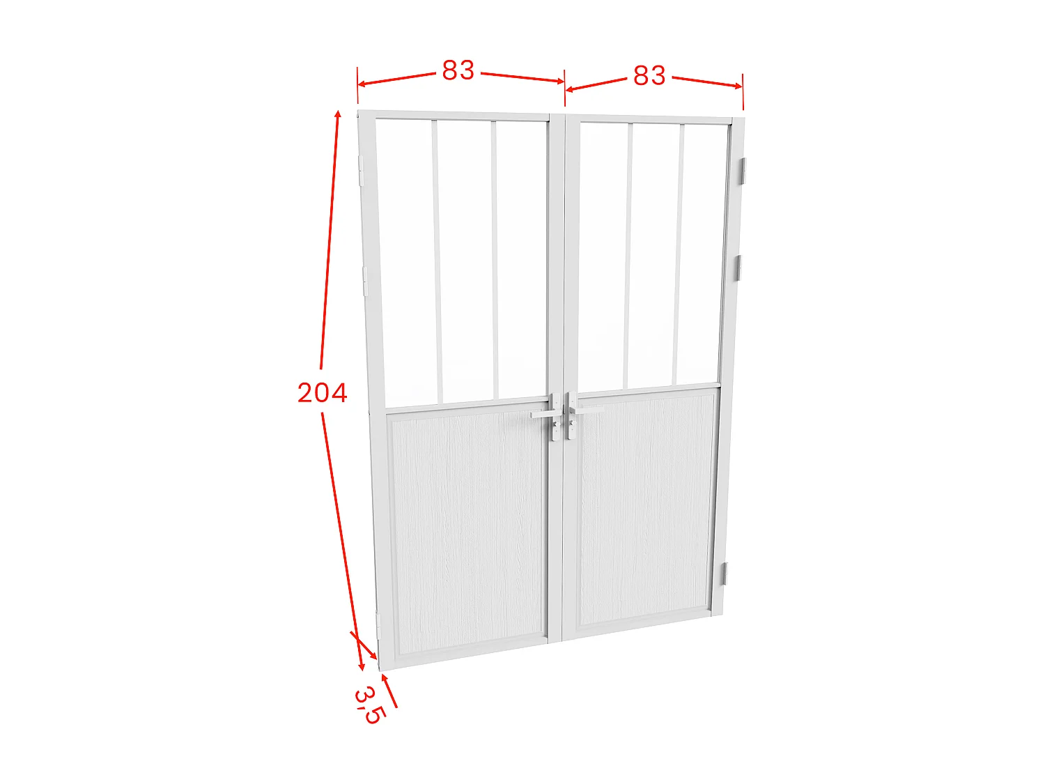 Bloc porte réversible à deux battants en aluminium et verre trempé style atelier - 2 x H204 x L83 cm - Blanc - ERMELO