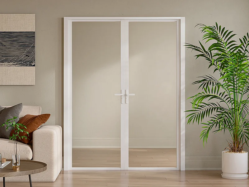 Tür-Set – zwei Flügel – wendbar – Aluminium & Sicherheitsglas – 2 x 204 x 83 cm – Weiß – LOXTON