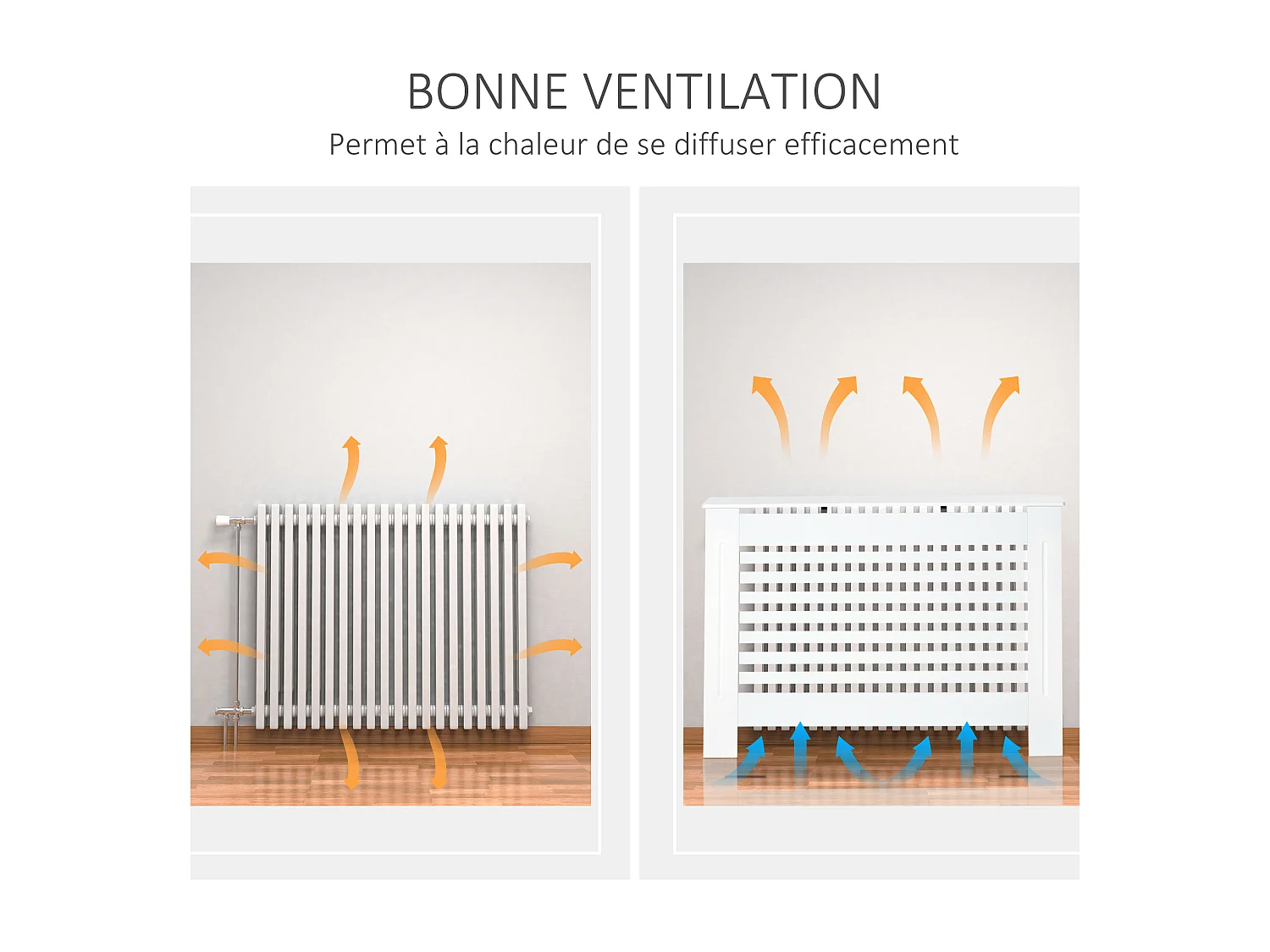 Cache-radiateur design à lattes panneau cabinet dim. 112L x 19l x 81H cm MDF blanc