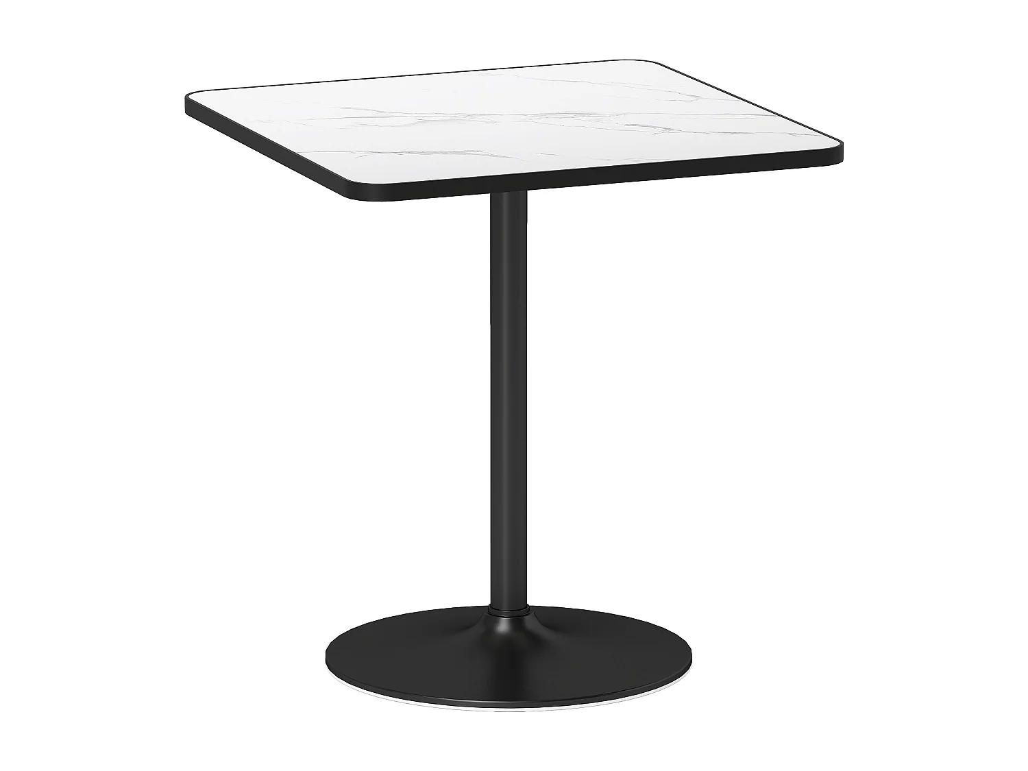 Table à manger design bistrot 4 personnes - table bistrot - piètement rond métal noir plateau effet marbre blanc