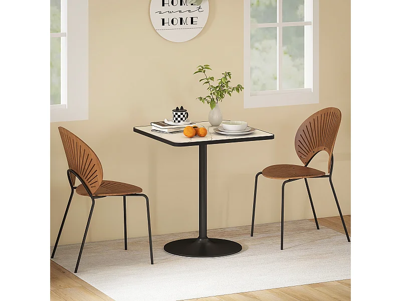 Table à manger design bistrot 4 personnes - table bistrot - piètement rond métal noir plateau effet marbre blanc