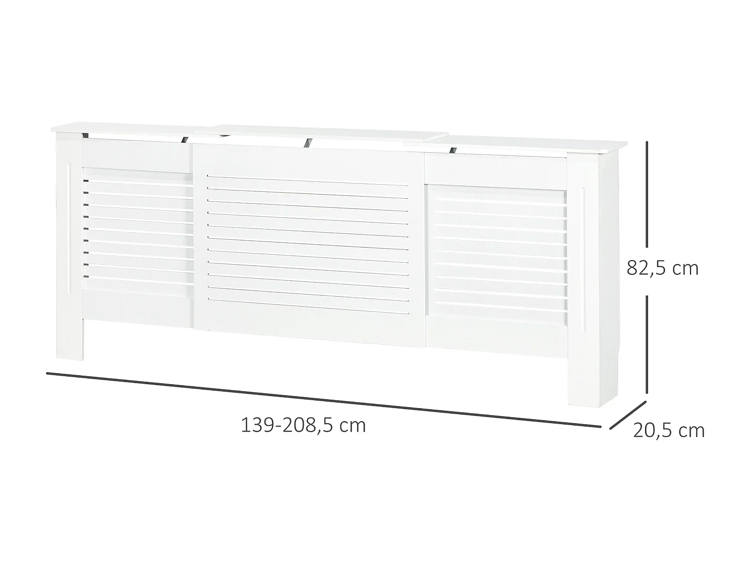 Cache-radiateur design contemporain longueur extensible 139-208,5L x 20,5I x 82,5H cm MDF blanc