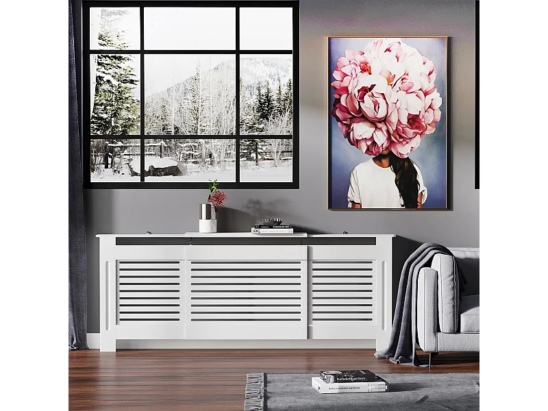 Cache-radiateur design contemporain longueur extensible 139-208,5L x 20,5I x 82,5H cm MDF blanc