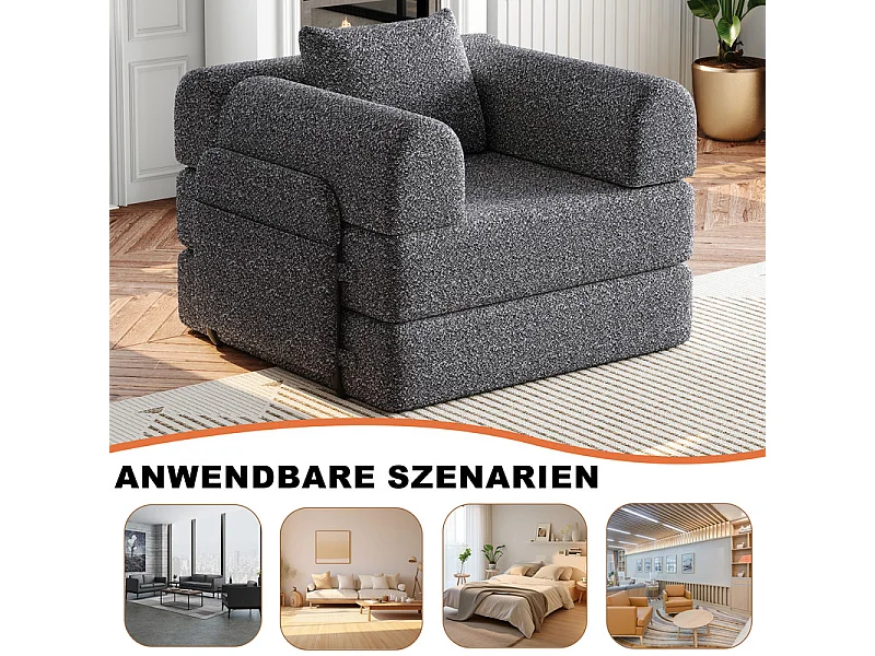 Canapé 1 place modulable en chenille - avec poches rangement - cadres extérieur métalliques - canapé-lit pliant - Gris