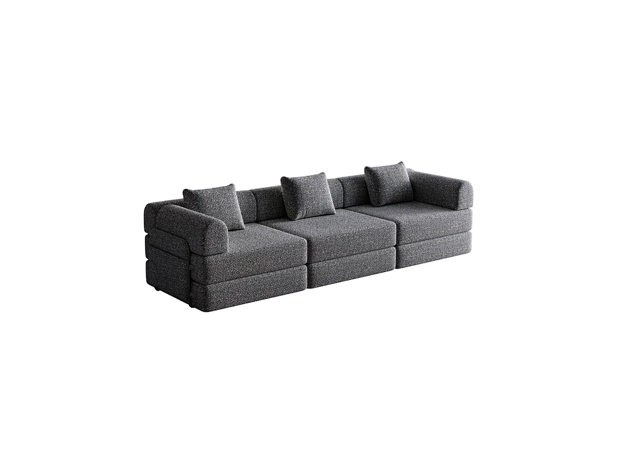 Sofa 3 Sitzer Modular aus Chenille - Klappbares SofaBett - mit StauTaschen und Rahmen - Grau