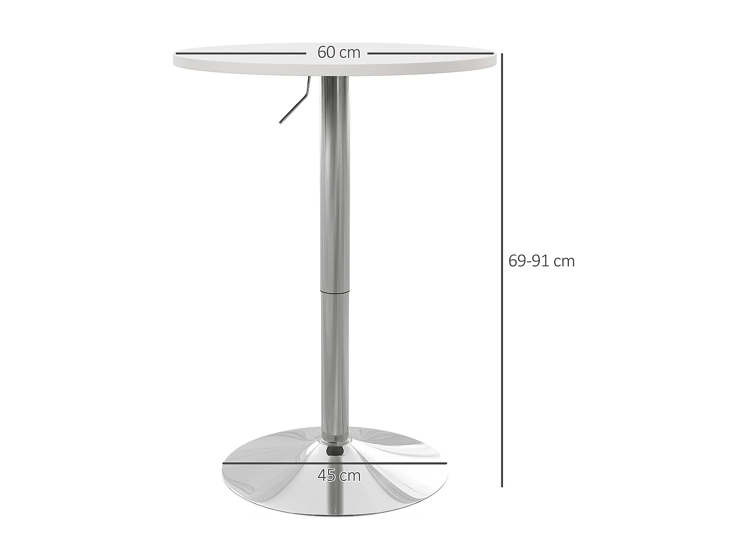 Table de bar ronde Ø 60 cm table bistro chic hauteur réglable 69-91 cm acier chromé blanc