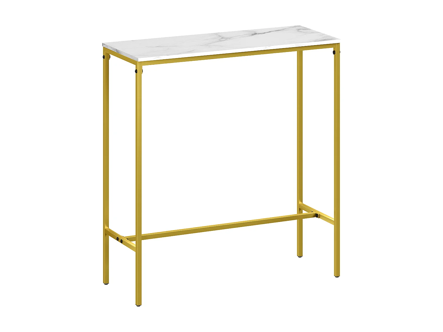 Table de bar mange-debout table haute dim. 100 x 40 x 107 cm acier doré plateau effet marbre blanc