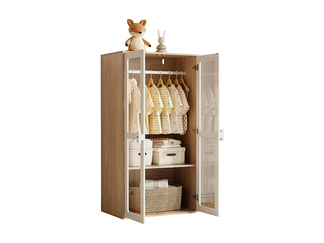 Armario - 2 Puertas Cristal - con Barra Colgar - Estantes Ajustables 10 Niveles 80x50x150cm