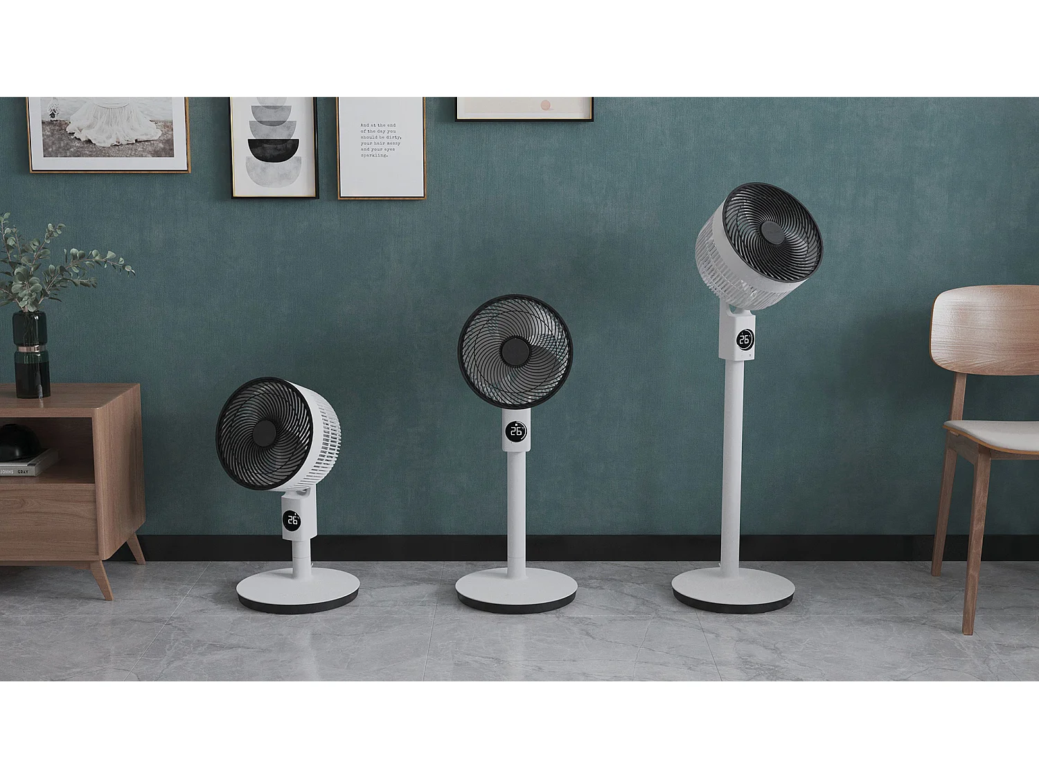 Staande ventilator MEACO MeacoFan Sefte 10", stil, verstelbare hoogte, horizontale en verticale oscillatie, borstelloze motor, afstandsbediening, witte kleur.