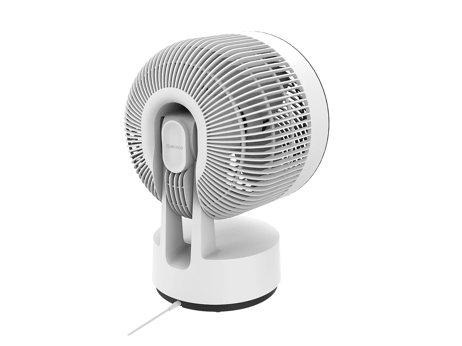 Ventilateur de table silencieux MEACO MeacoFan Sefte 10", moteur sans balais, oscillation H/V et télécommande lumineuse blanche.