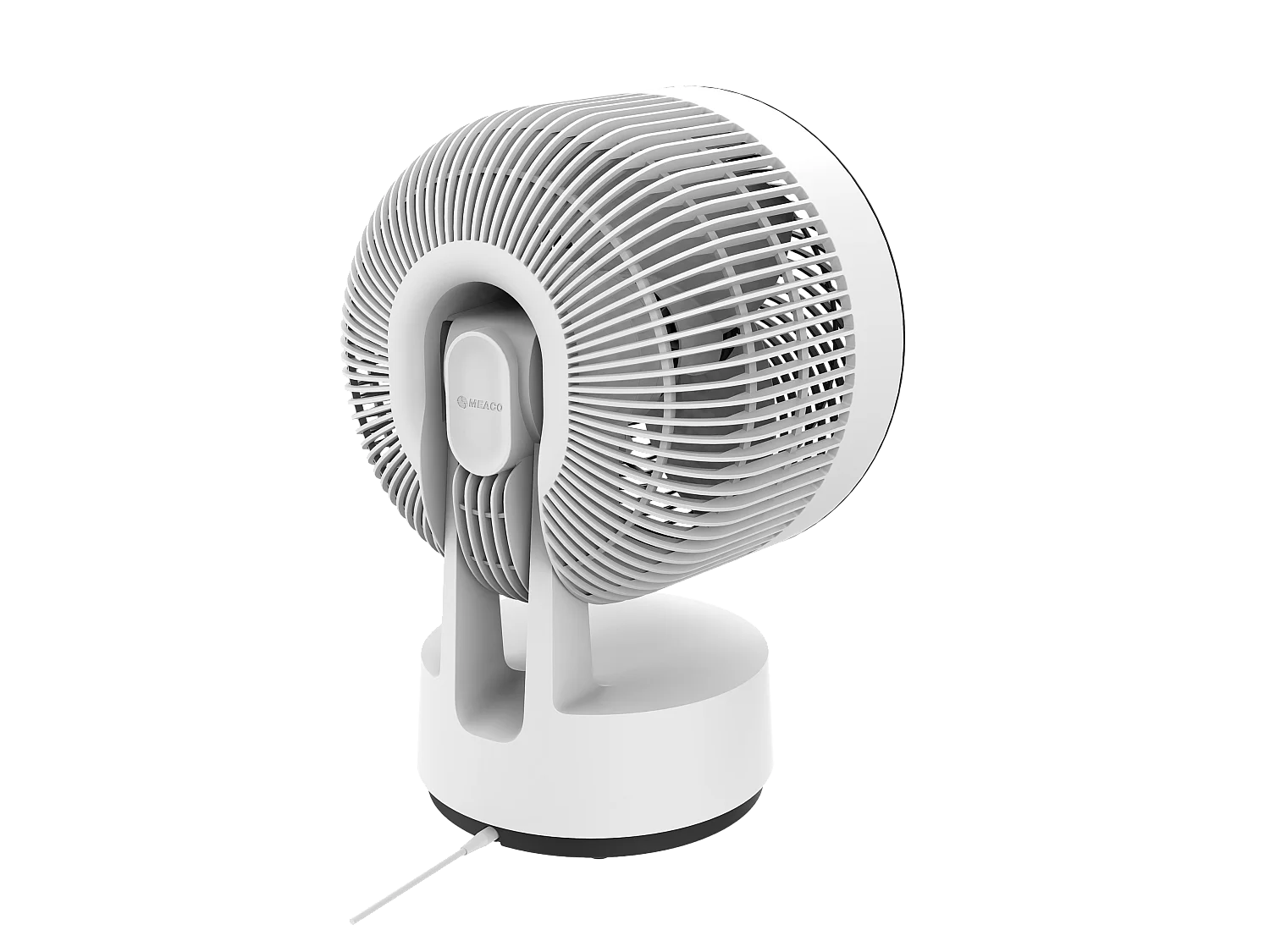 Ventilateur de table silencieux MEACO MeacoFan Sefte 10", moteur sans balais, oscillation H/V et télécommande lumineuse blanche.