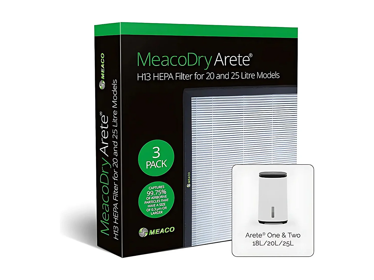 Filtro HEPA MeacoDry Arete H13 ad alta efficienza per purificatore d’aria, 99,75% di ritenzione, compatibile con modelli da 18 L, 20 L e 25 L