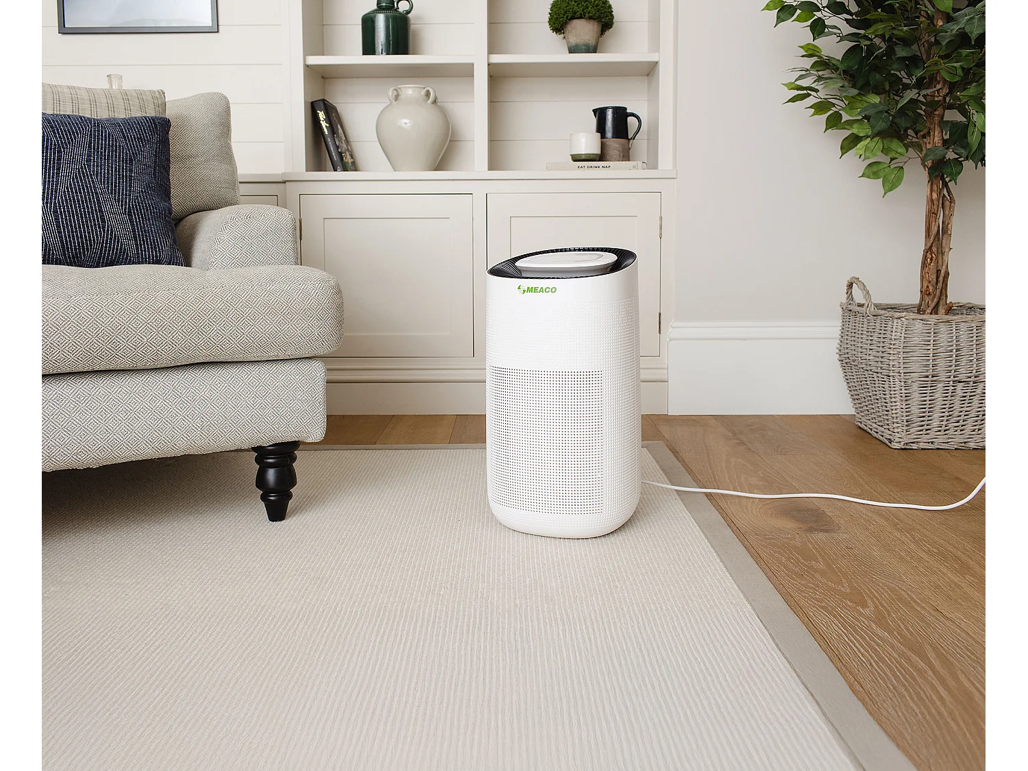 Purificateur d’air Wi-Fi MEACO MeacoClean CA-HEPA 76x5, filtre HEPA H13, ultra-silencieux 25 dB, capteur de qualité d’air, pour maison/bureau, couleur blanche.