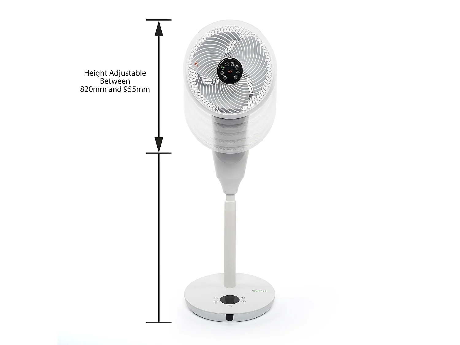 MEACO MeacoFan 1056P, ventilateur sur pied ultra silencieux, hauteur réglable, oscillation 360°, 12 vitesses, télécommande, couleur blanche