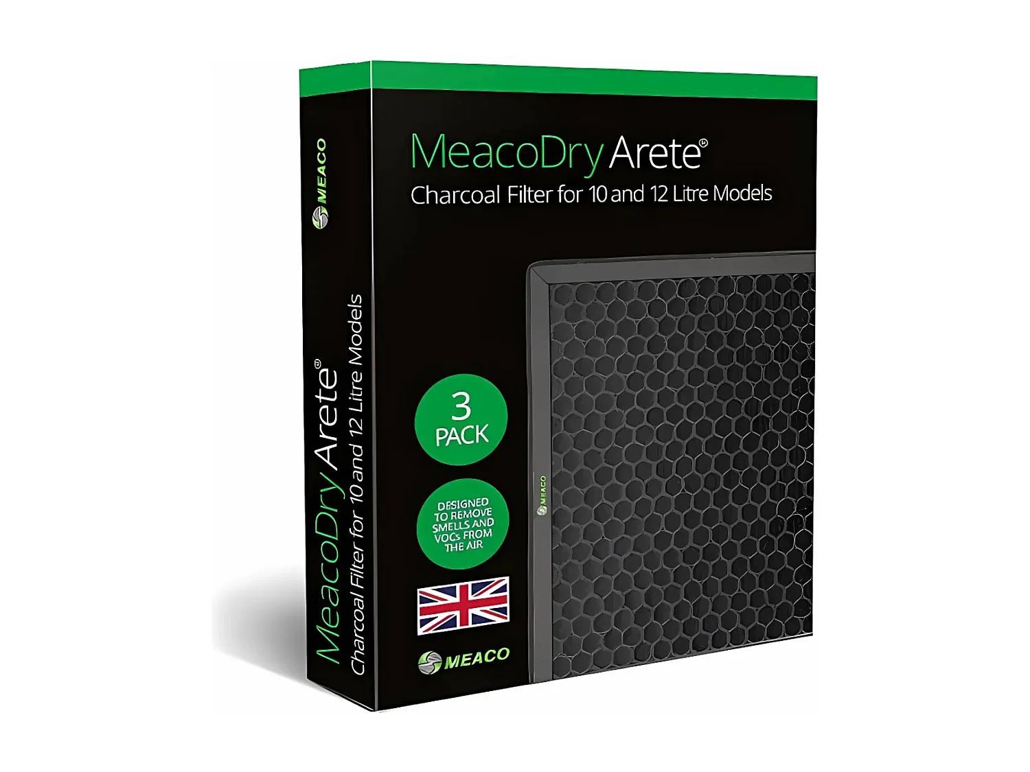 Filtre à charbon actif MeacoDry Arete pour déshumidificateurs 10 L et 12L, pack de 3, élimine les odeurs et optimise la qualité de l’air à la maison et en auto