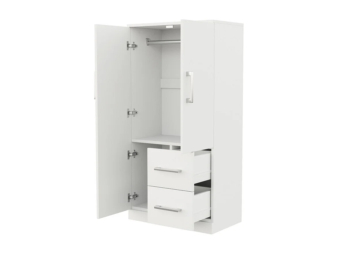 Armario 2 Puertas 2 Cajones, Compartimentos Almacenamiento, Blanco 70x40x135cm