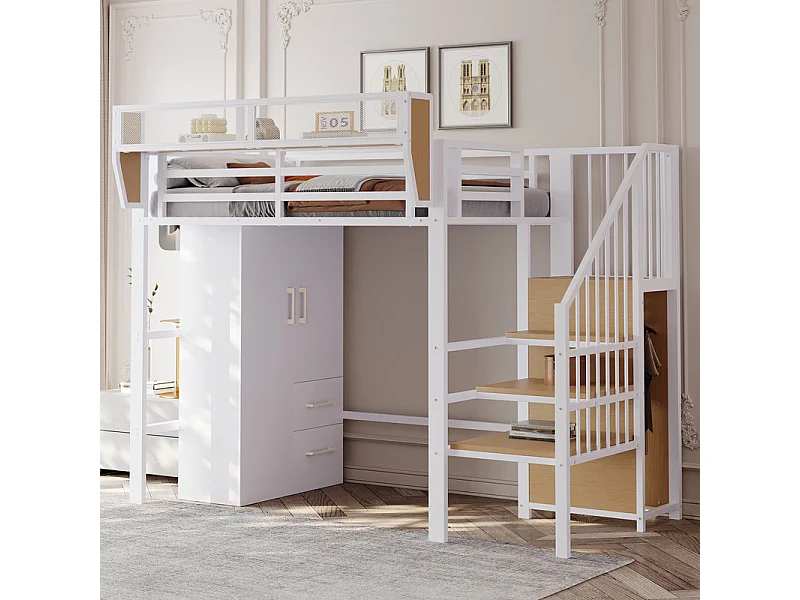 Armoire 2 portes et 2 tiroirs, avec compartiments de rangement, Blanc, 70x40x135cm