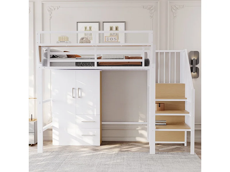 Armoire 2 portes et 2 tiroirs, avec compartiments de rangement, Blanc, 70x40x135cm