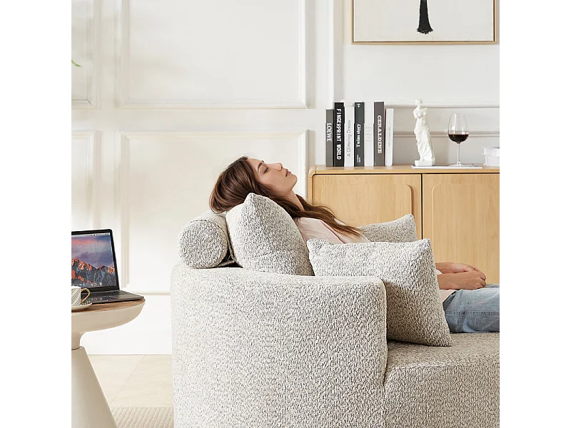 Fauteuil paresseux rond en chenille, rembourrage de mousse haute densité, avec 3 coussins, Kaki, 127x127x85cm