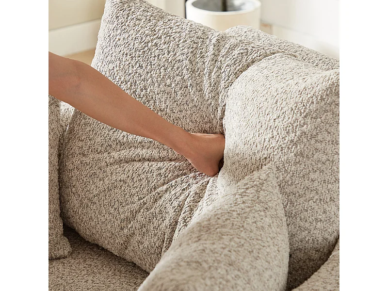 Fauteuil paresseux rond en chenille, rembourrage de mousse haute densité, avec 3 coussins, Kaki, 127x127x85cm