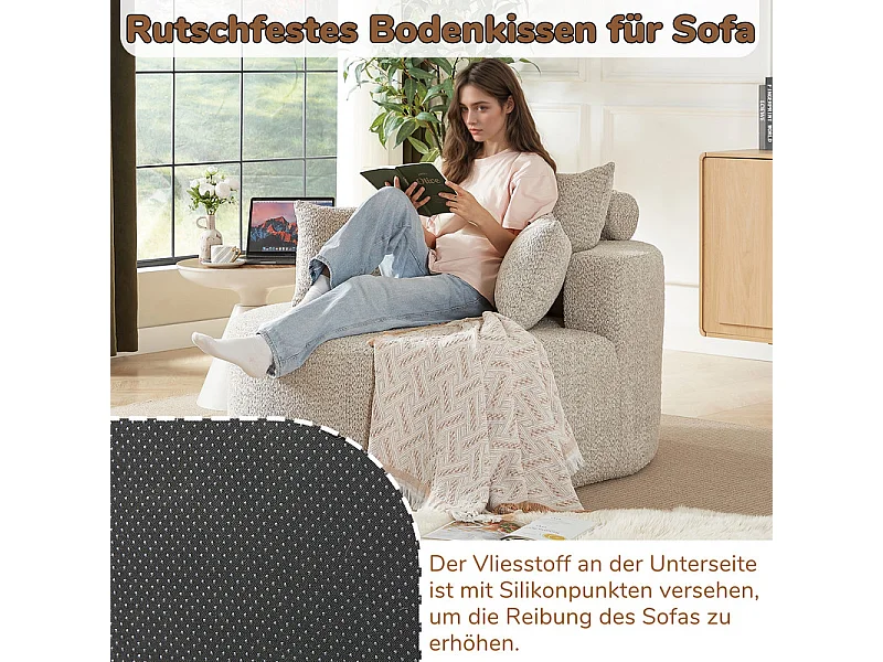 Fauteuil paresseux rond en chenille, rembourrage de mousse haute densité, avec 3 coussins, Kaki, 127x127x85cm