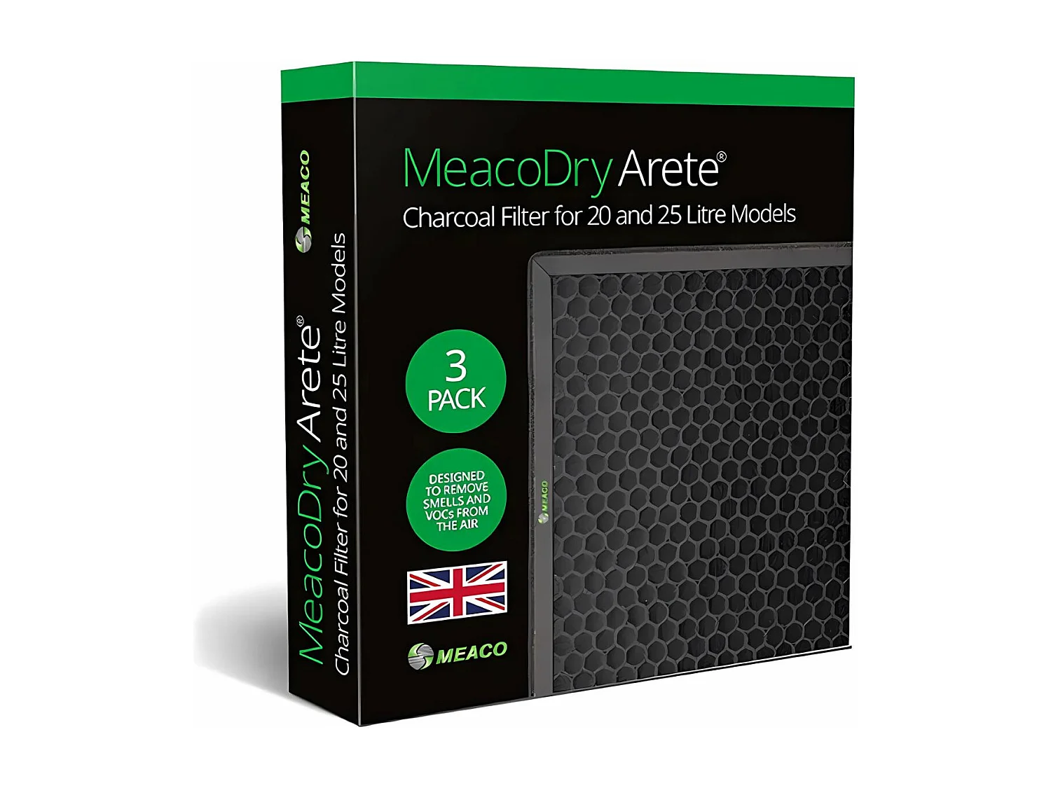 Filtre à charbon actif MeacoDry Arete 20L et 25L, lot de 3, élimine les odeurs, améliore l’air et optimise la performance du déshumidificateur
