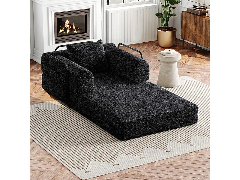 Canapé 1 place modulable en chenille - avec poches rangement - cadres extérieur métalliques - canapé-lit pliant - Noir